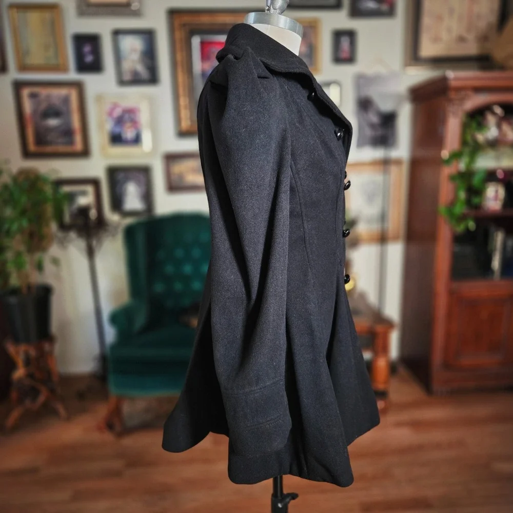 XOXO Women Black Double Breasted‎ Puff Sleeve Fit Flare Coat Size M